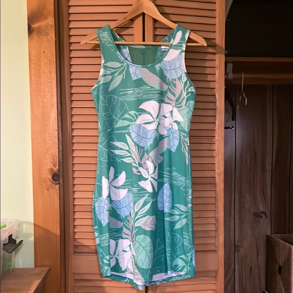 Columbia Teal and White Floral Midi Dress
